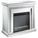 Homestyle Furniture - Coaster - Lorelai Mirrored Freestanding Electric Fireplace Silver - 991047