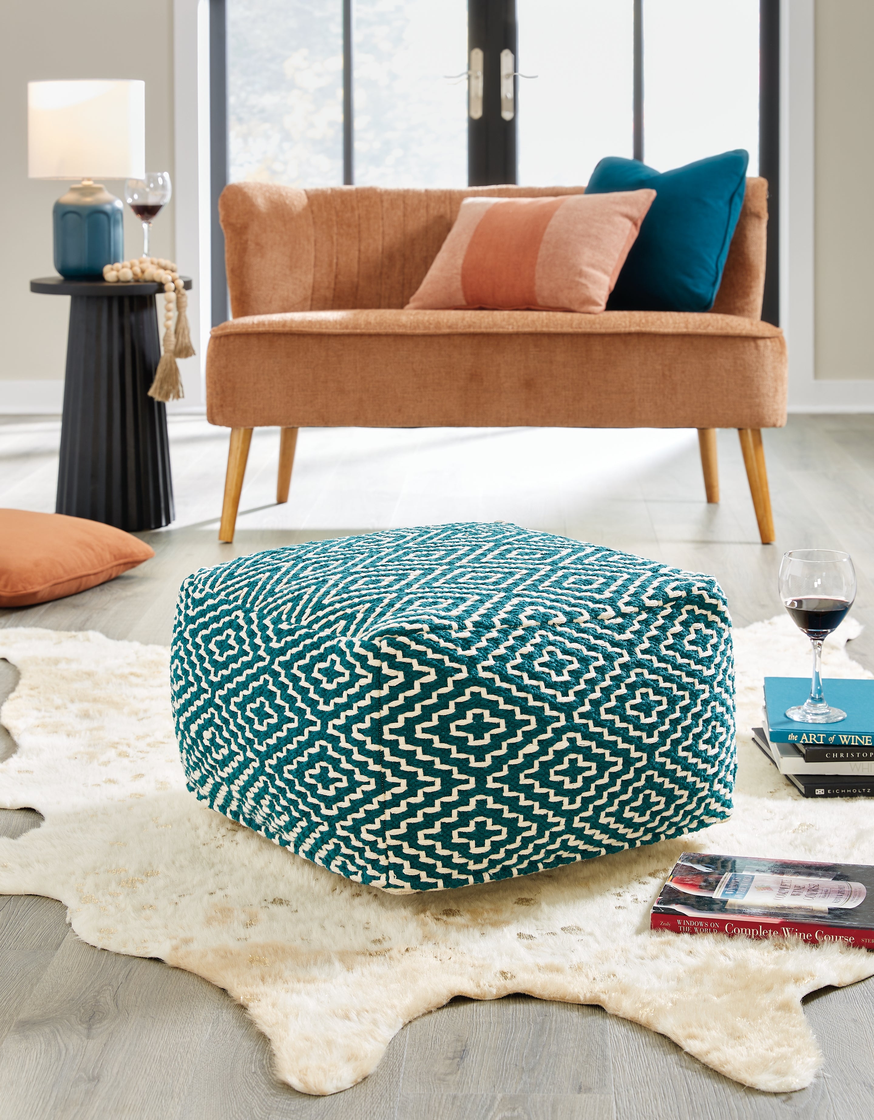 Homestyle Furniture - Ashley Furniture - Brynnsen Pouf - Pouf / Teal/Ivory - A1001055