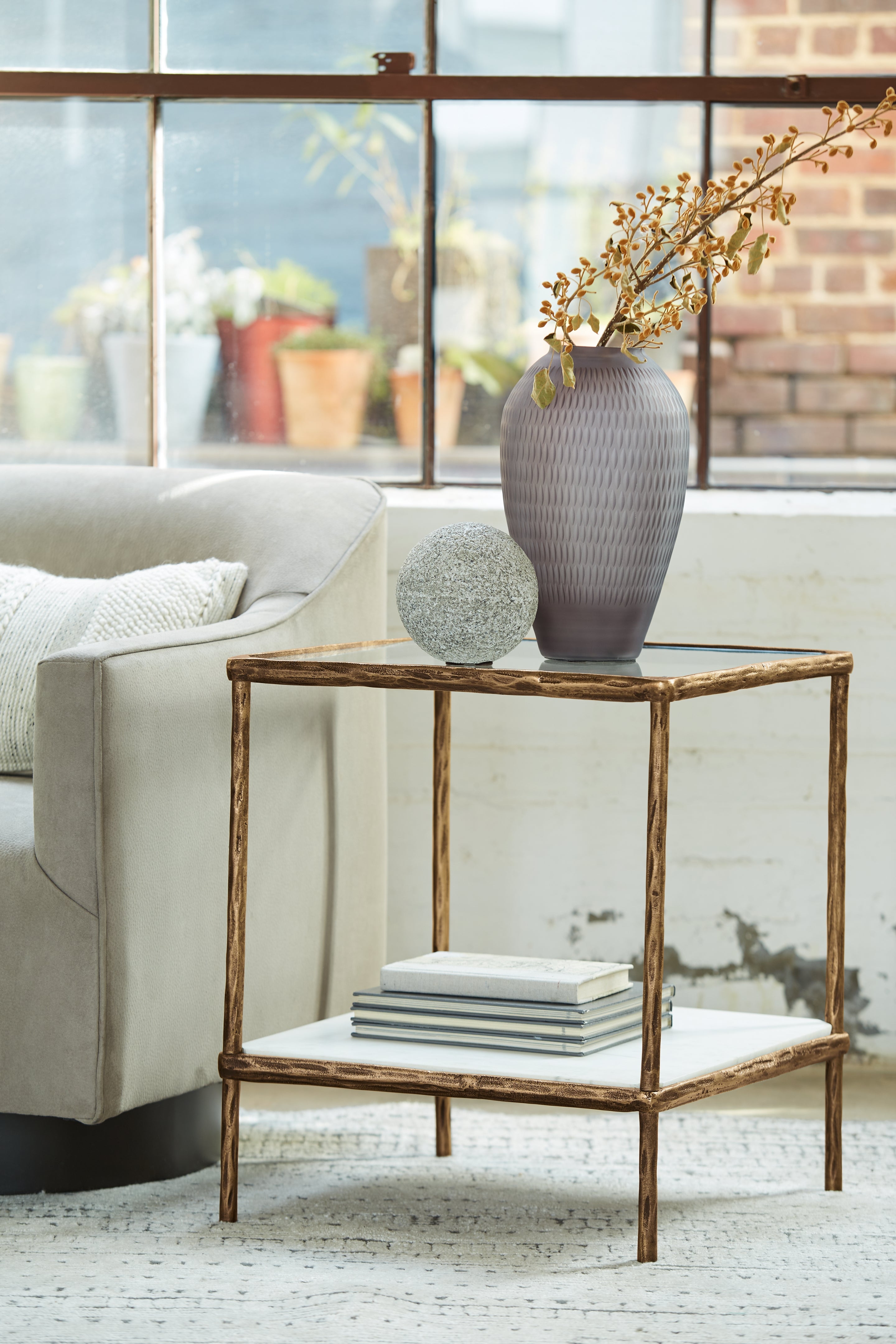 Homestyle Furniture - Ashley Furniture - Ryandale Accent Table - Accent Table / Antique Brass Finish - A4000442