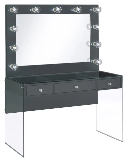 Afshan 3-drawer Vanity Desk with Lighting Mirror Grey High Gloss  Homestyle Furniture (ARk)