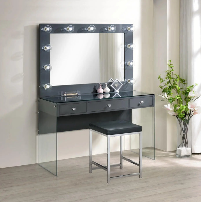 Afshan 3-drawer Vanity Desk with Lighting Mirror Grey High Gloss  Homestyle Furniture (ARk)