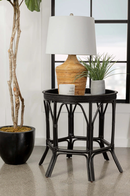 Antonio Round Rattan Tray Top Accent Table Black image