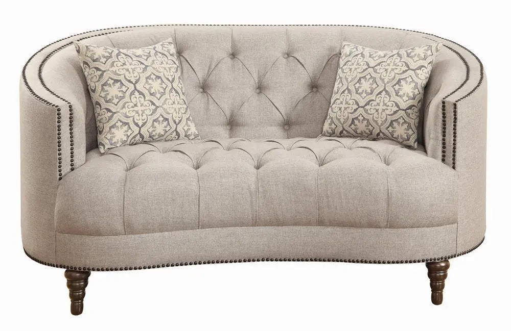 Avonlea Sloped Arm Upholstered Loveseat Trim Grey  Homestyle Furniture (ARk)