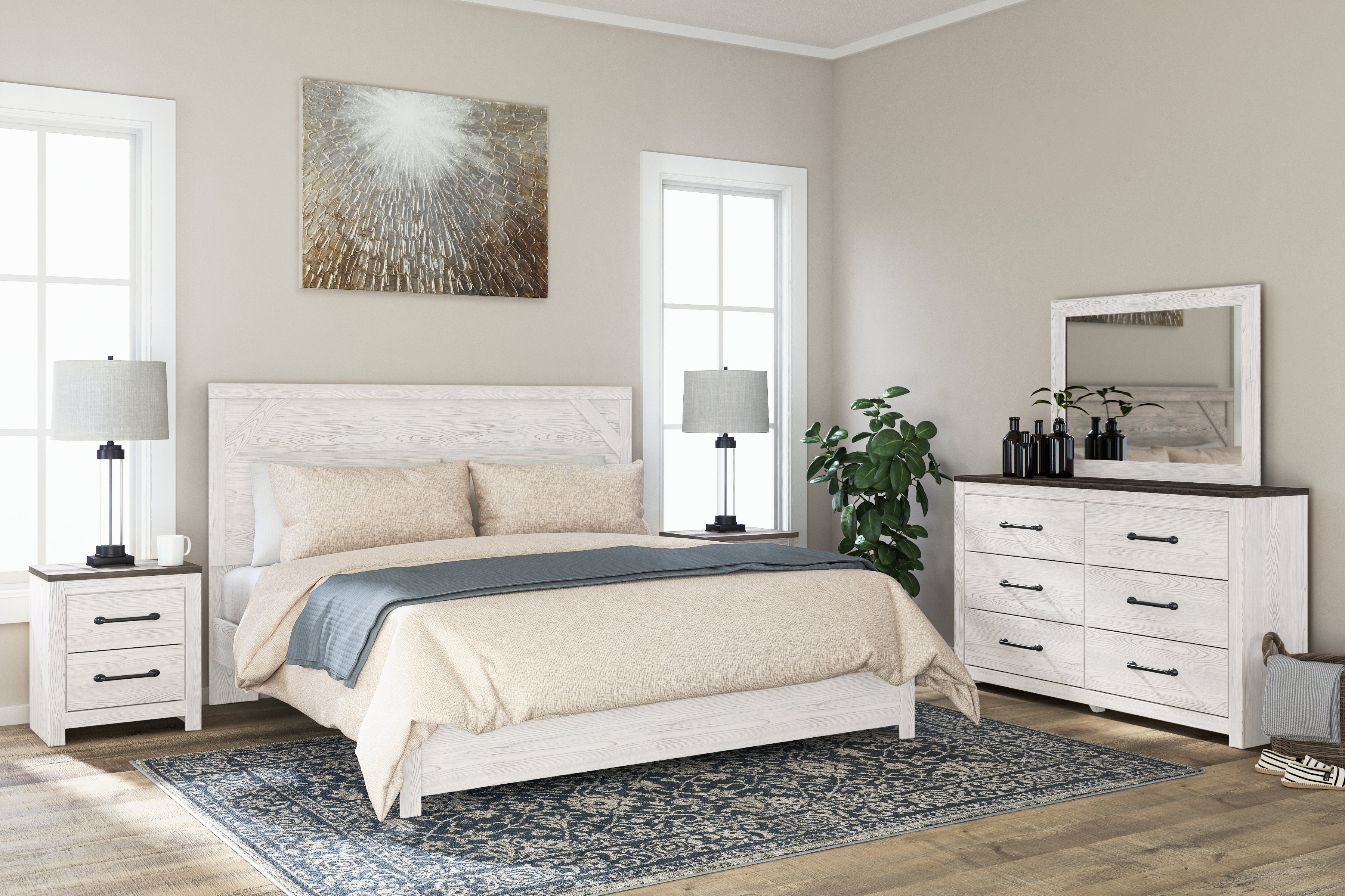 Homestyle Furniture - Ashley Furniture - Gerridan King Panel Bed, Dresser, Mirror and 2 Nightstands - King Panel Bed, Dresser, Mirror and 2 Nightstands - B1190B19