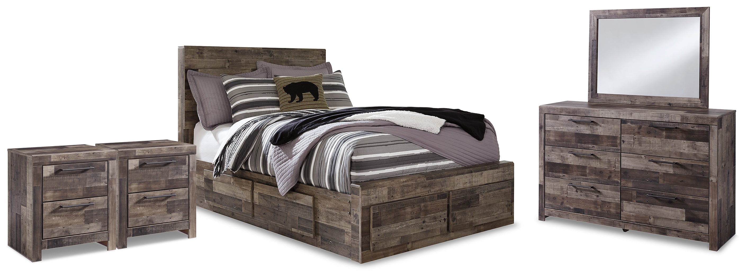 Homestyle Furniture - Ashley Furniture - Derekson Full Panel Storage Bed, Dresser, Mirror and 2 Nightstands - Full Panel Storage Bed, Dresser, Mirror and 2 Nightstands - B200B75