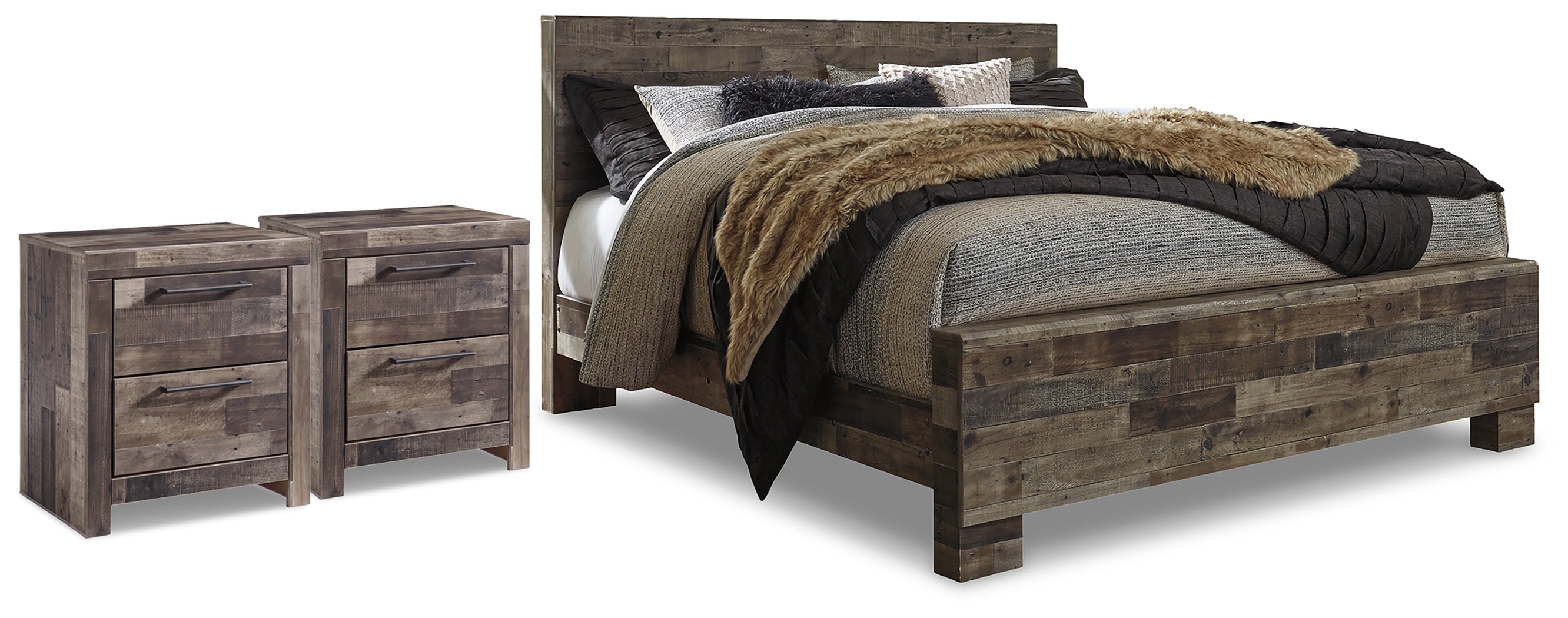 Homestyle Furniture - Ashley Furniture - Derekson King Panel Bed and 2 Nightstands - King Panel Bed and 2 Nightstands - B200B83