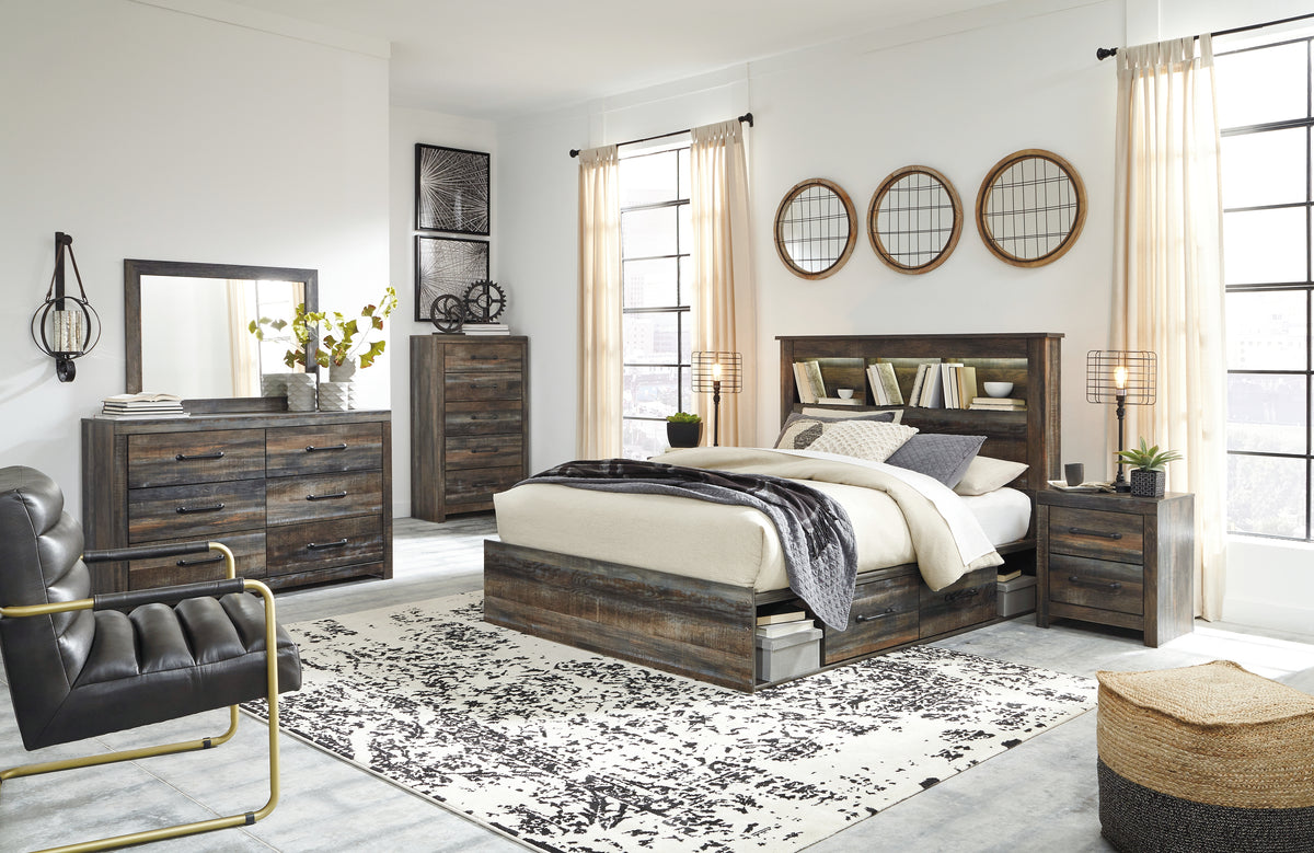 Homestyle Furniture - Ashley Furniture - Drystan Queen Bookcase Storage Bed, Dresser, Mirror, Chest and 2 Nightstands - Queen Bookcase Storage Bed, Dresser, Mirror, Chest and 2 Nightstands - B211B77