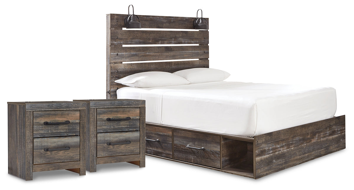 Homestyle Furniture - Ashley Furniture - Drystan Queen Panel Storage Bed and 2 Nightstands - Queen Panel Storage Bed and 2 Nightstands - B211B89