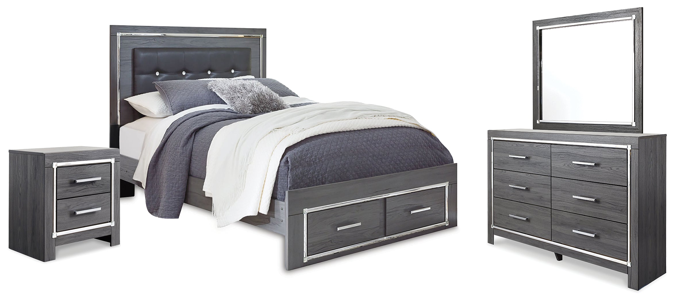 Homestyle Furniture - Ashley Furniture - Lodanna Queen Upholstered Panel Storage Bed, Dresser, Mirror, and Nightstand - Queen Upholstered Panel Storage Bed, Dresser, Mirror, and Nightstand - B214B20