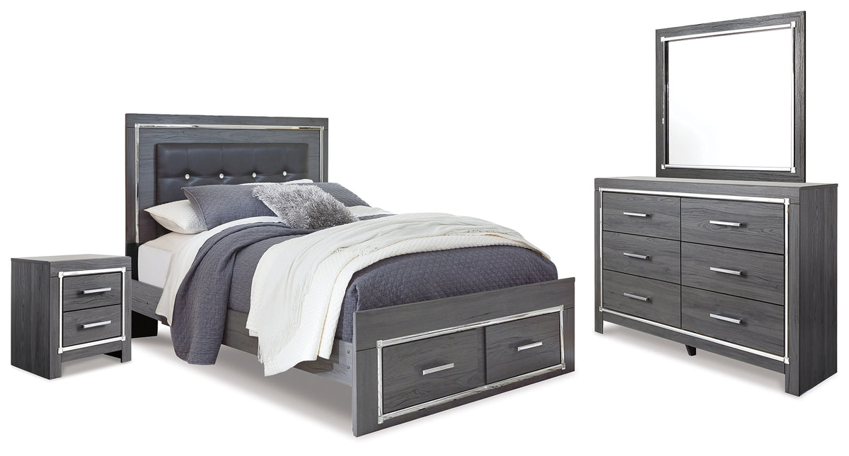 Homestyle Furniture - Ashley Furniture - Lodanna Queen Panel Storage Bed with Mirrored Dresser and Nightstand - Queen Panel Storage Bed with Mirrored Dresser and Nightstand - B214B16