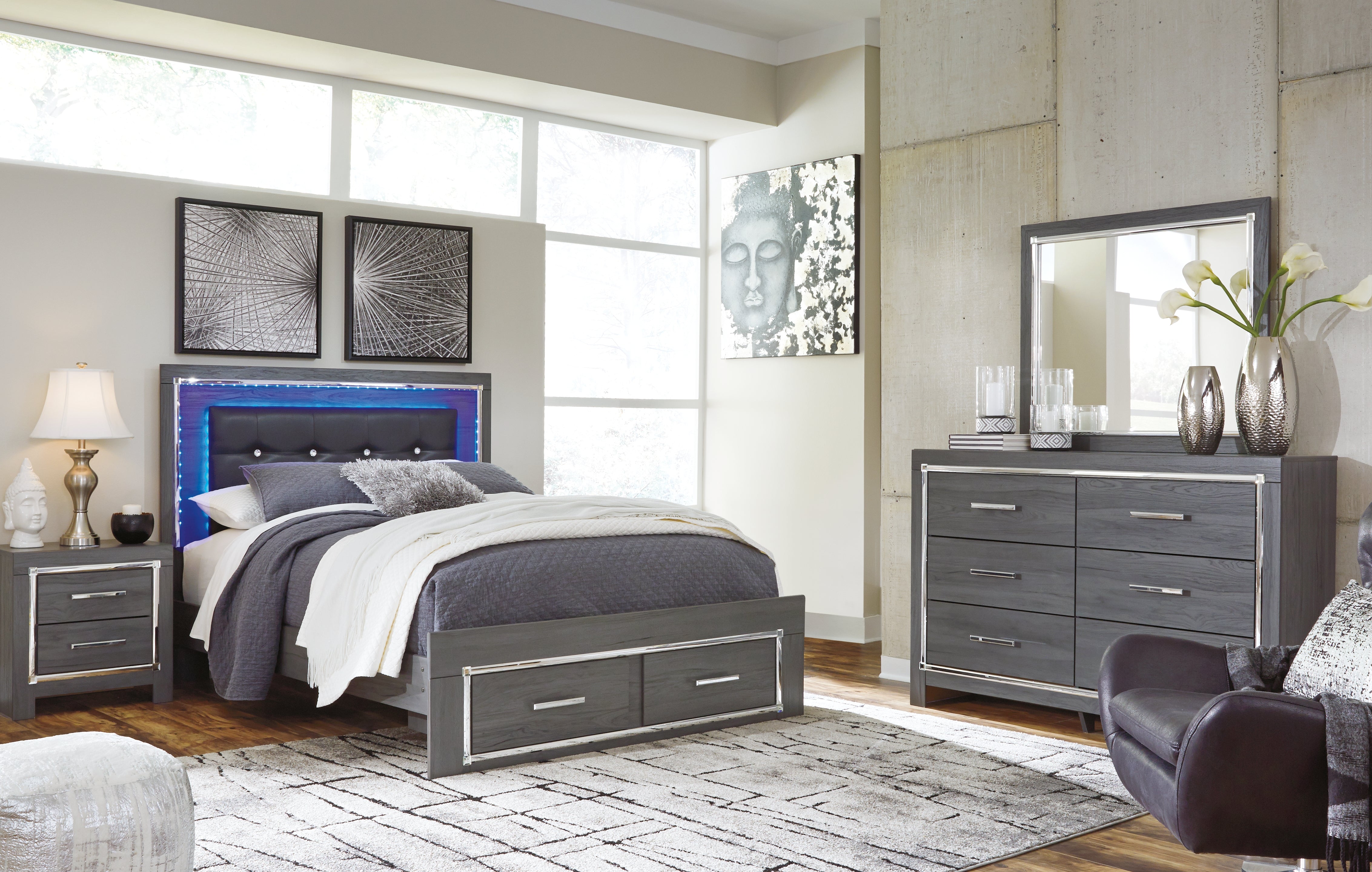Homestyle Furniture - Ashley Furniture - Lodanna Queen Storage Bed, Dresser, Mirror and 2 Nightstands - Queen Storage Bed, Dresser, Mirror and 2 Nightstands - B214B40