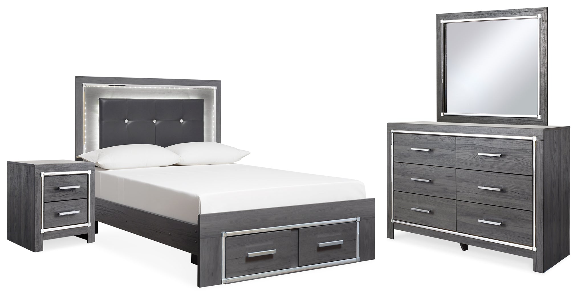 Homestyle Furniture - Ashley Furniture - Lodanna Full Upholstered Panel Storage Bed, Dresser, Mirror, and Nightstand - Full Upholstered Panel Storage Bed, Dresser, Mirror, and Nightstand - B214B23