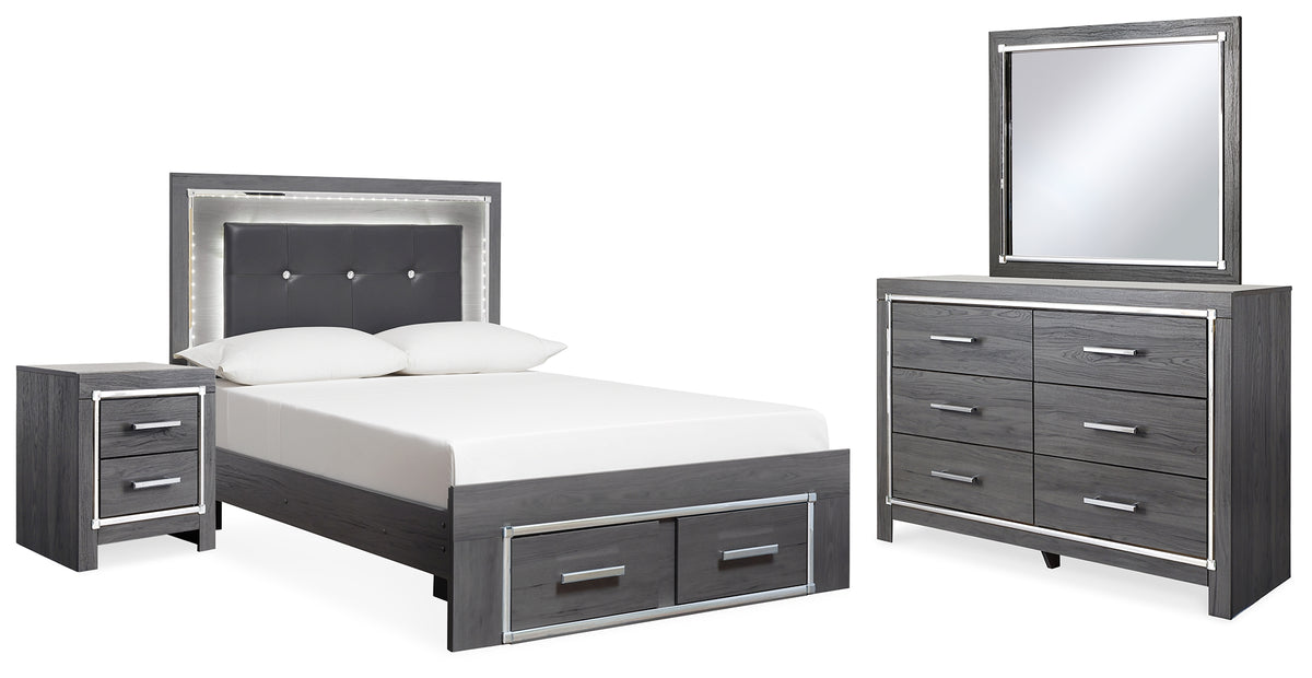Homestyle Furniture - Ashley Furniture - Lodanna Full Upholstered Panel Storage Bed, Dresser, Mirror, and Nightstand - Full Upholstered Panel Storage Bed, Dresser, Mirror, and Nightstand - B214B23