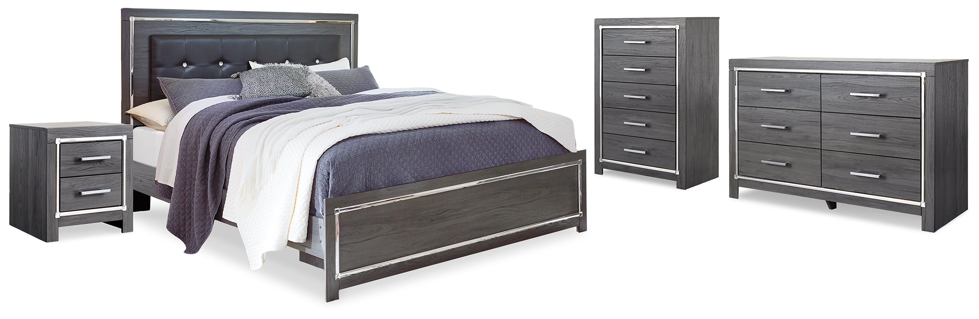 Homestyle Furniture - Ashley Furniture - Lodanna King Upholstered Panel Bed, Dresser, Chest and 2 Nightstands - King Upholstered Panel Bed, Dresser, Chest and 2 Nightstands - B214B43