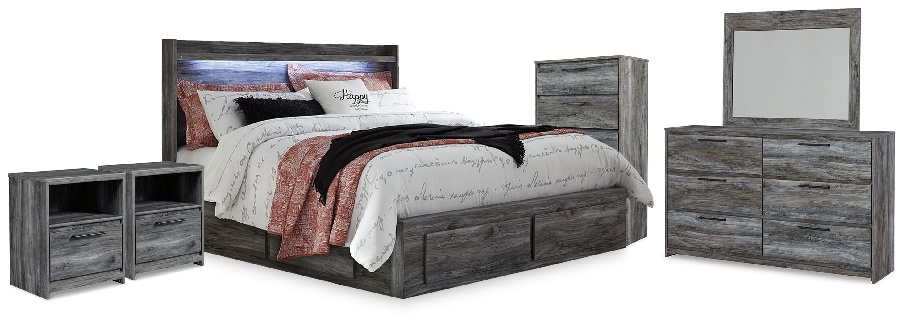 Homestyle Furniture - Ashley Furniture - Baystorm King Storage Bed, Dresser, Mirror, Chest and 2 Nightstands - King Storage Bed, Dresser, Mirror, Chest and 2 Nightstands - B221B86