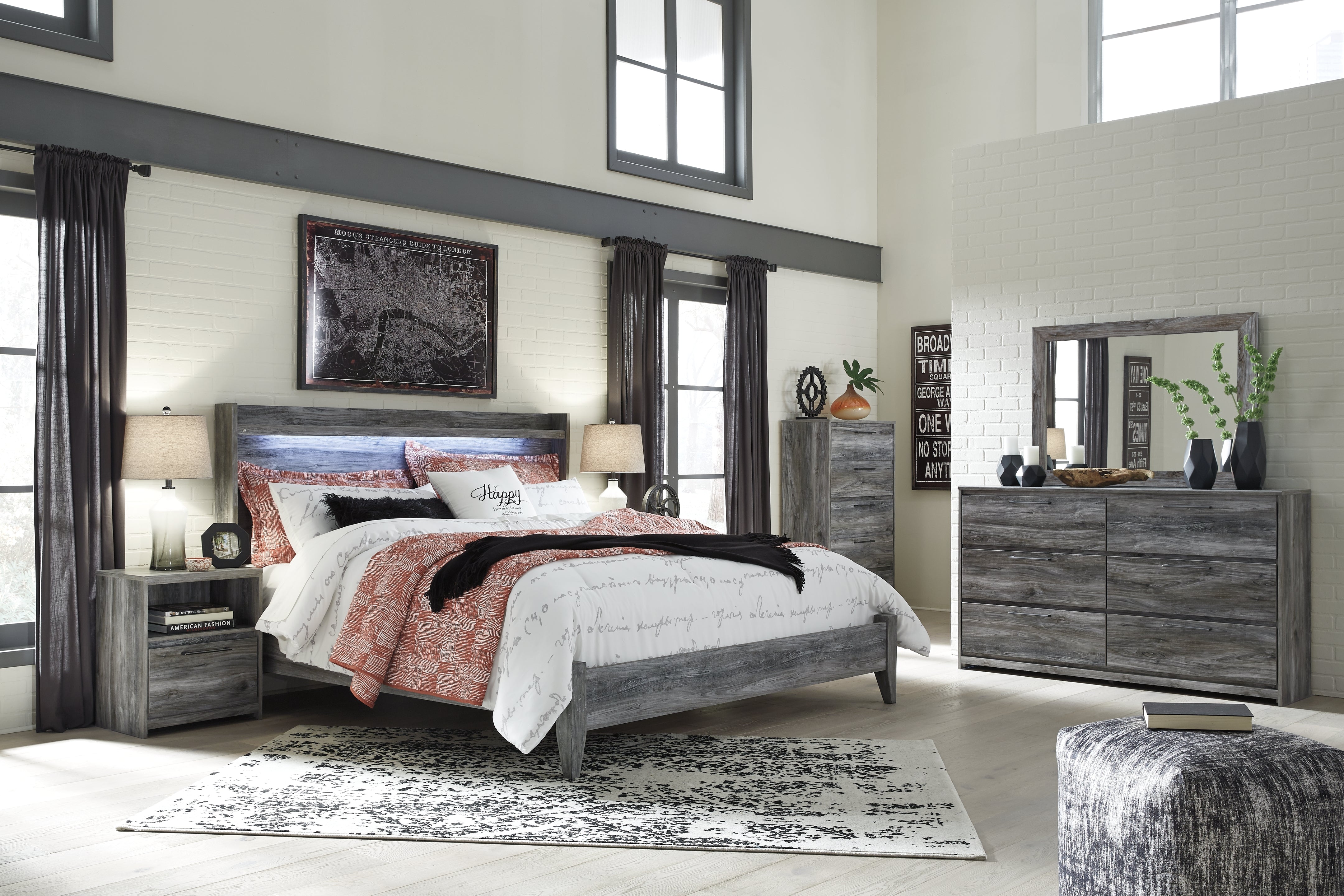 Homestyle Furniture - Ashley Furniture - Baystorm King Panel Bed, Dresser, Mirror, Chest and 2 Nightstands - King Panel Bed, Dresser, Mirror, Chest and 2 Nightstands - B221B53