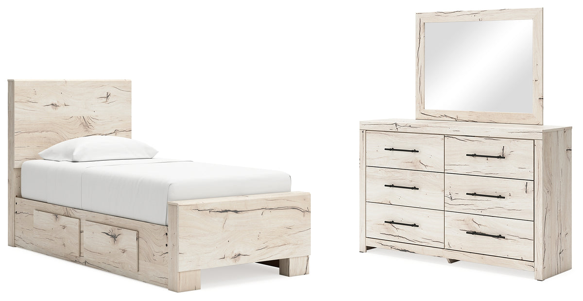 Homestyle Furniture - Ashley Furniture - Lawroy Twin Panel Bed with Storage, Dresser and Mirror - Twin Panel Bed with Storage, Dresser and Mirror - B2310B36