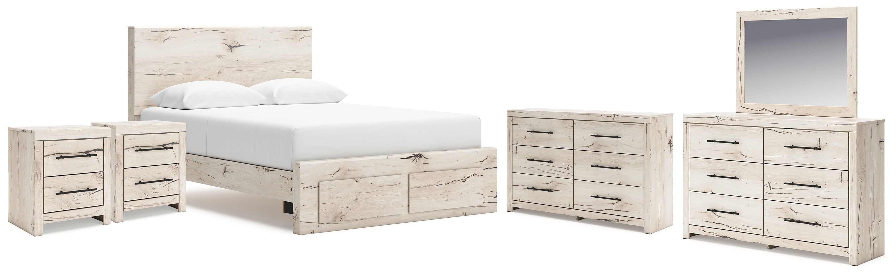 Homestyle Furniture - Ashley Furniture - Lawroy Queen Storage Bed, 2 Dressers, Mirror and 2 Nightstands - Queen Storage Bed, 2 Dressers, Mirror and 2 Nightstands - B2310B49