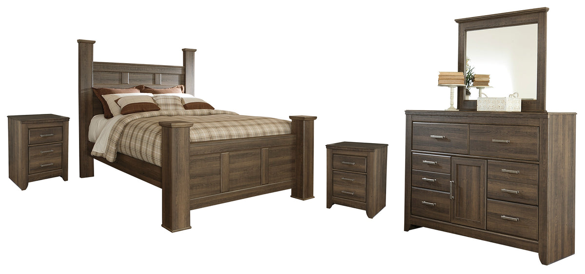 Homestyle Furniture - Ashley Furniture - Juararo Queen Poster Bed with Mirrored Dresser and 2 Nightstands - Queen Poster Bed with Mirrored Dresser and 2 Nightstands - B251B17