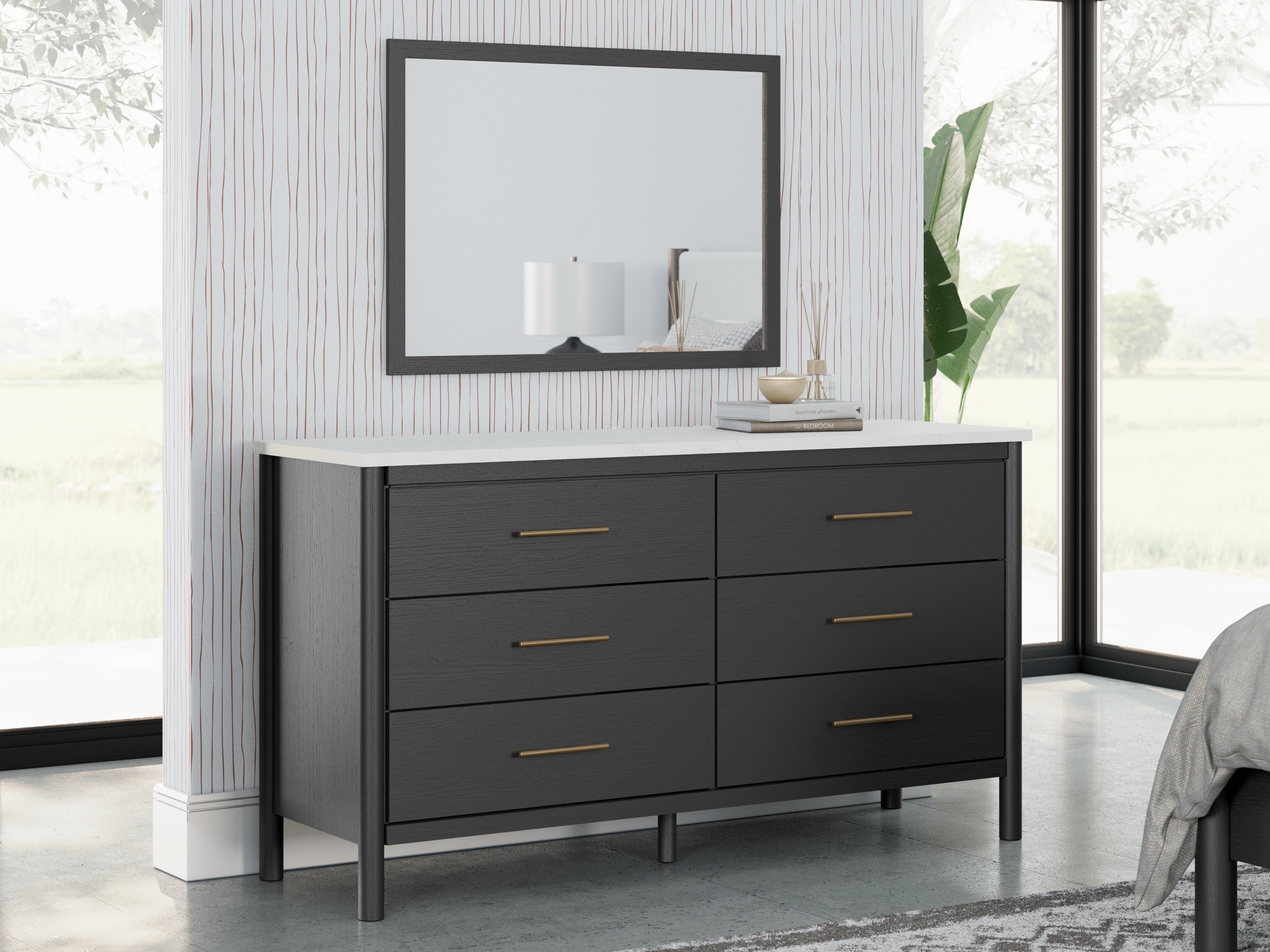 Ashley Cadmori 6 Drawer Dresser and Mirror, Black/White