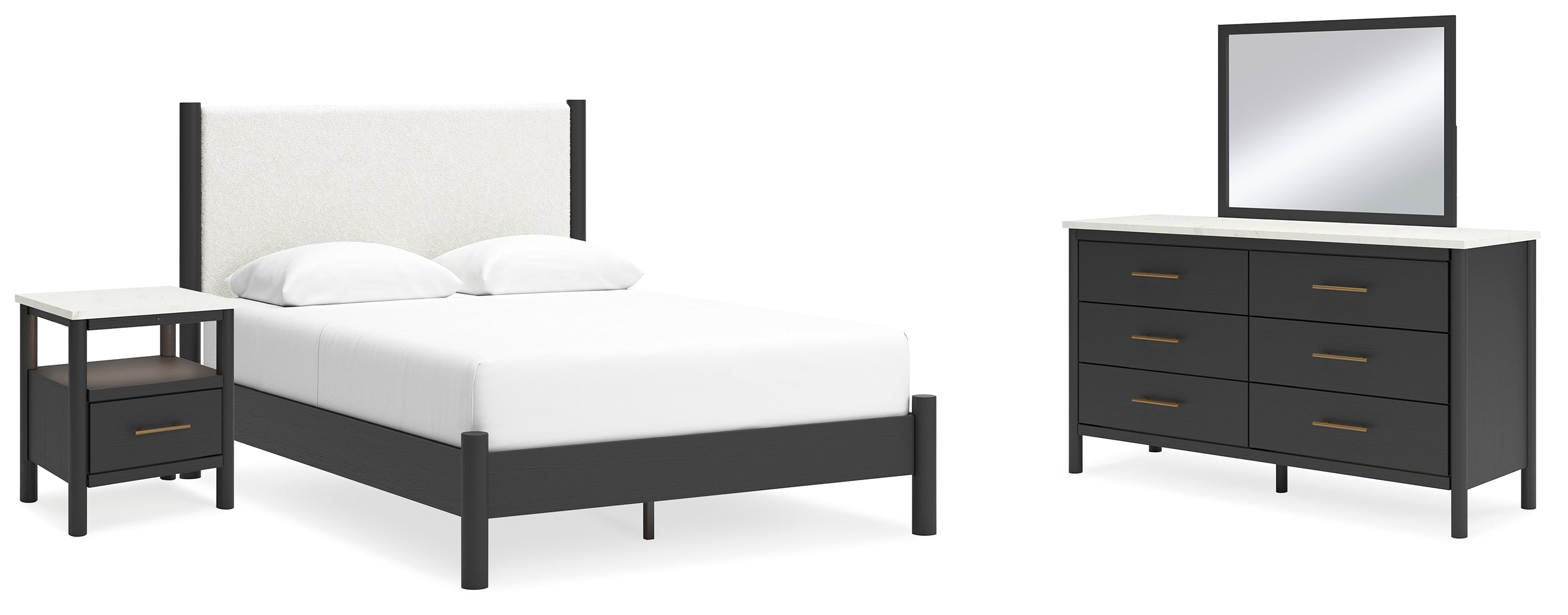 Homestyle Furniture - Ashley Furniture - Cadmori Queen Panel Bed, Dresser, Mirror and Nightstand - Queen Panel Bed, Dresser, Mirror and Nightstand / Black/White - B2616B21