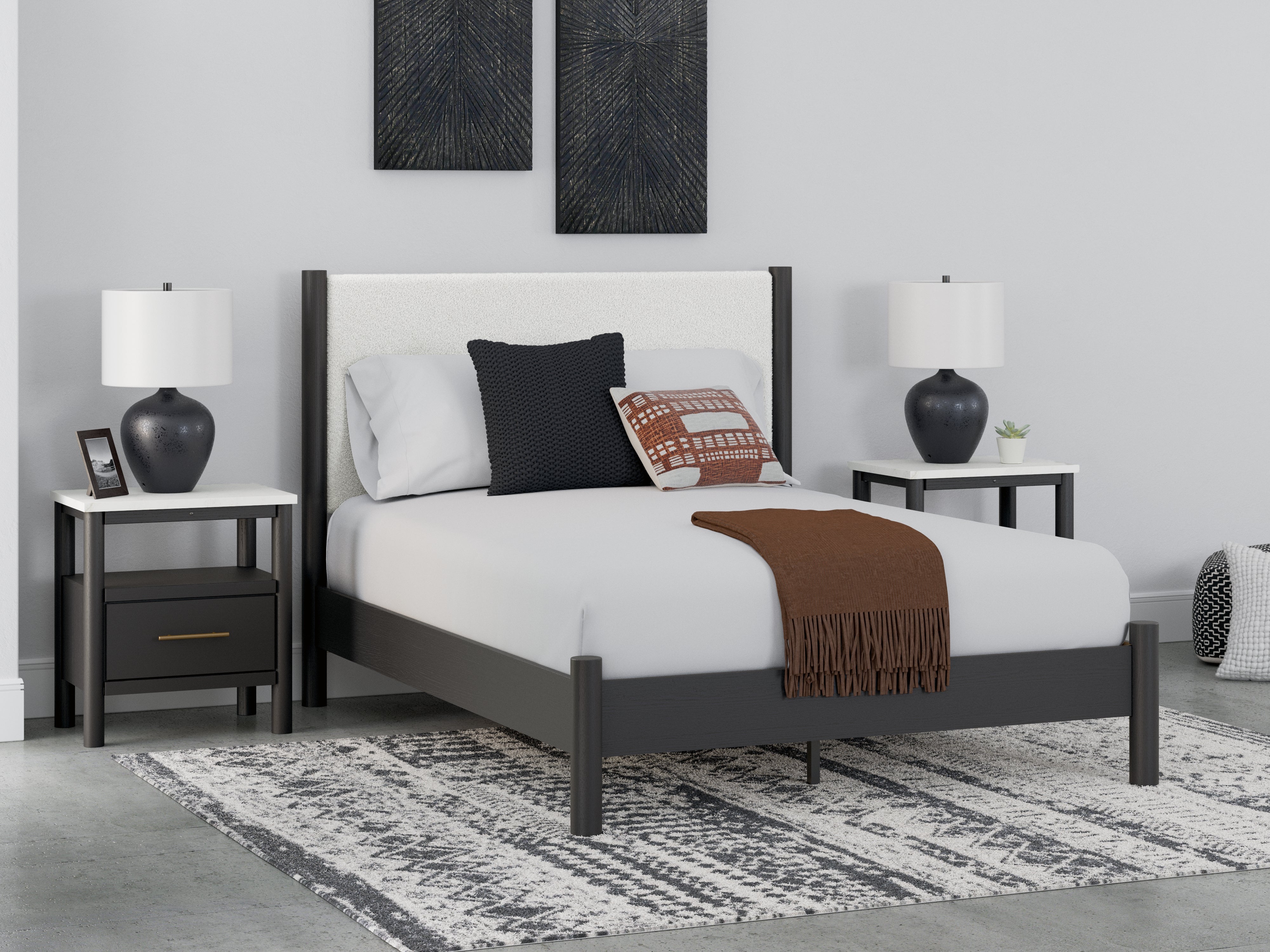 Homestyle Furniture - Ashley Furniture - Cadmori Queen Upholstered Panel Bed - Queen Upholstered Panel Bed / Black/White - B2616B2