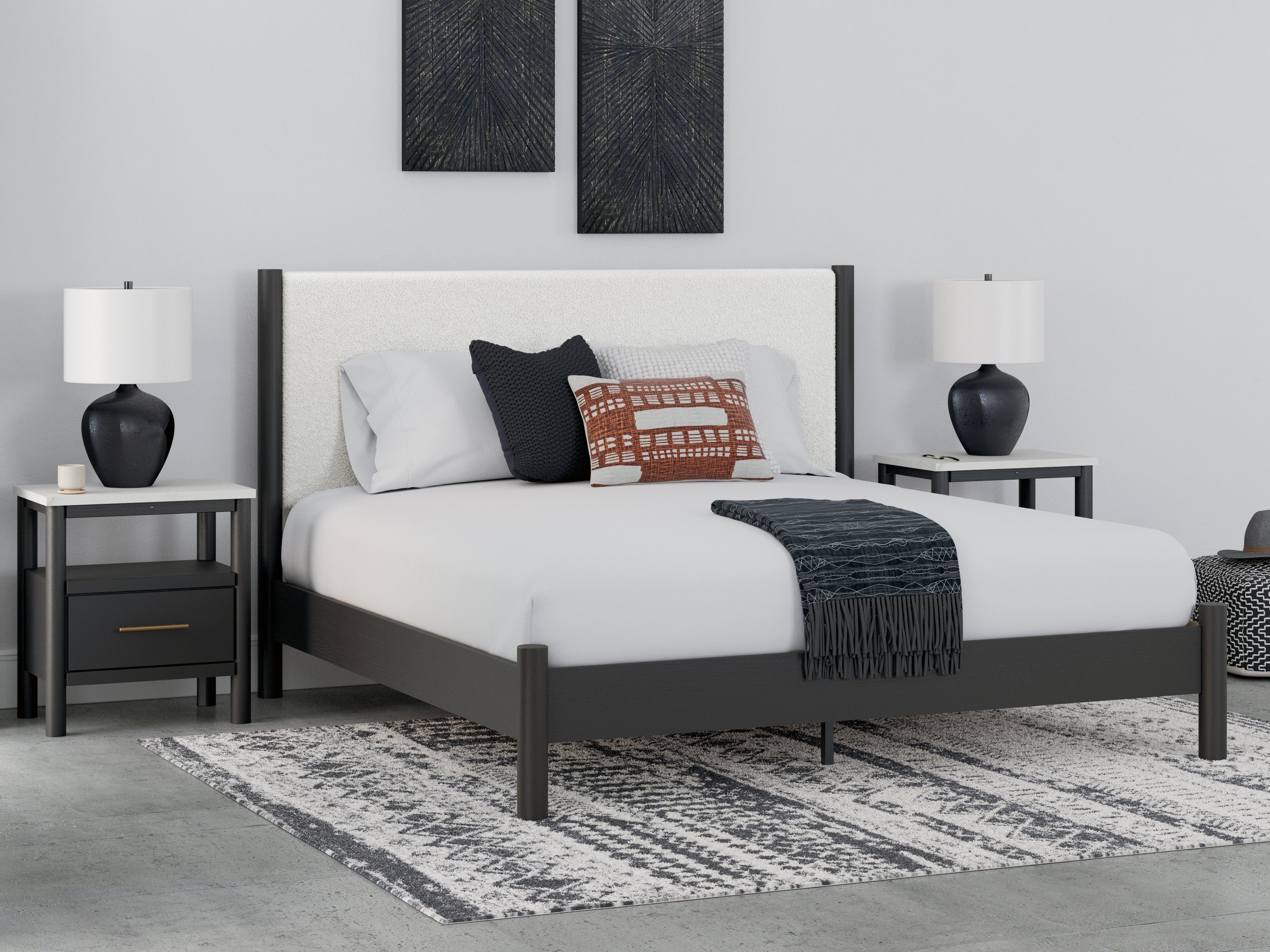 Homestyle Furniture - Ashley Furniture - Cadmori King Upholstered Panel Bed - King Upholstered Panel Bed / Black/White - B2616B8