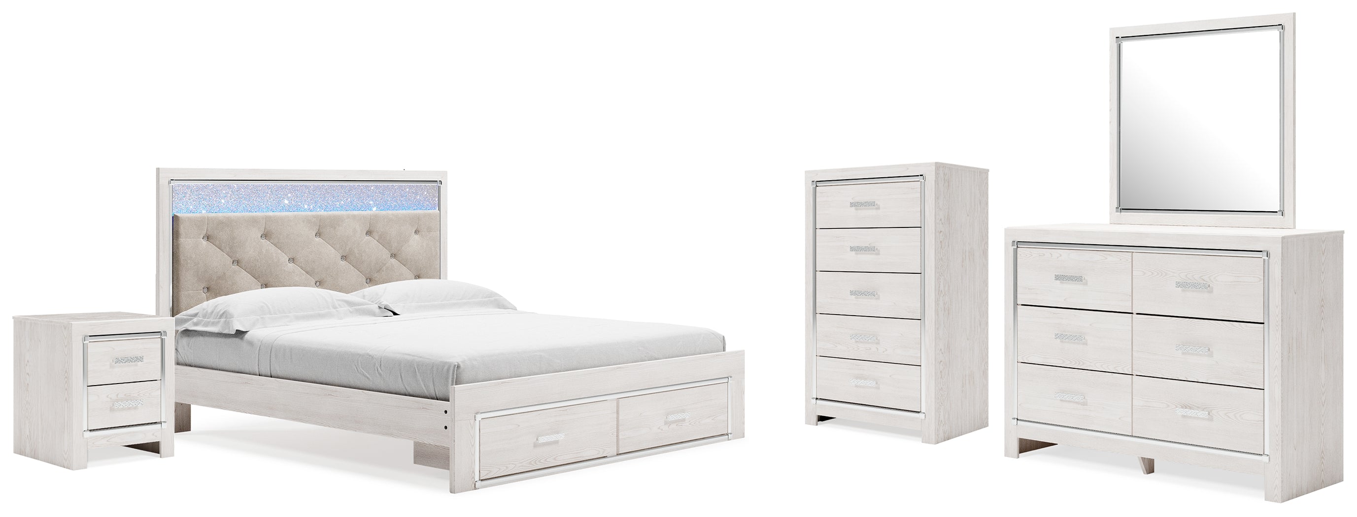 Homestyle Furniture - Ashley Furniture - Altyra King Upholstered Storage Bed, Dresser, Mirror, Chest, and Nightstand - King Upholstered Storage Bed, Dresser, Mirror, Chest, and Nightstand - B2640B40