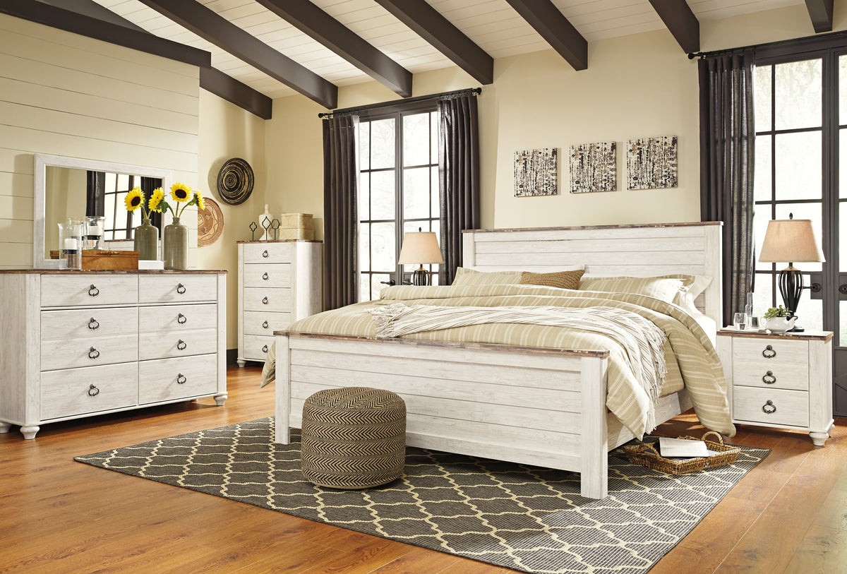 Homestyle Furniture - Ashley Furniture - Willowton King Panel Bed, Dresser, Mirror, Chest and 2 Nightstands - King Panel Bed, Dresser, Mirror, Chest and 2 Nightstands - B267B45