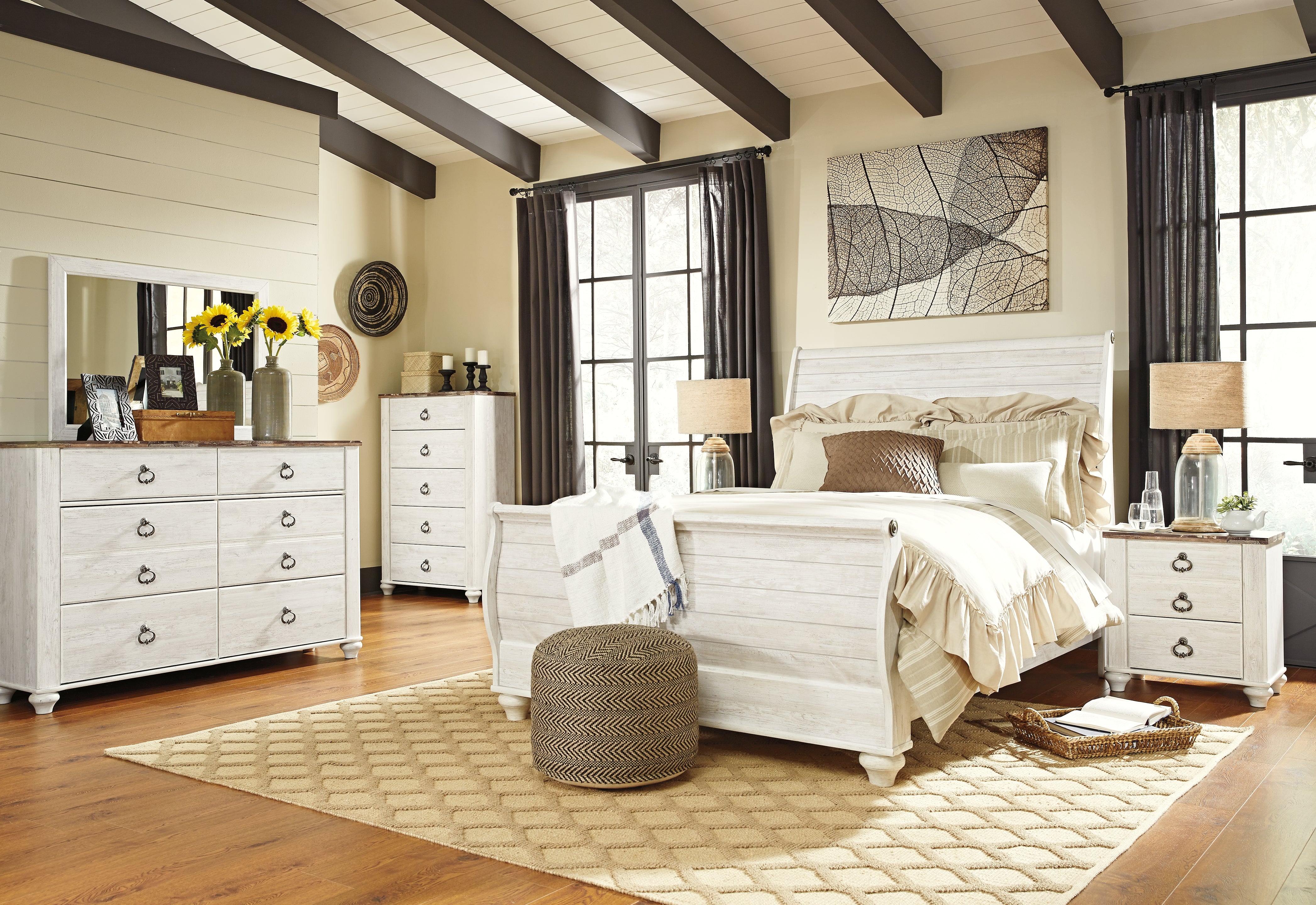 Homestyle Furniture - Ashley Furniture - Willowton Queen Sleigh Bed, Dresser, Mirror, Chest and Nightstand - Queen Sleigh Bed, Dresser, Mirror, Chest and Nightstand - B267B57