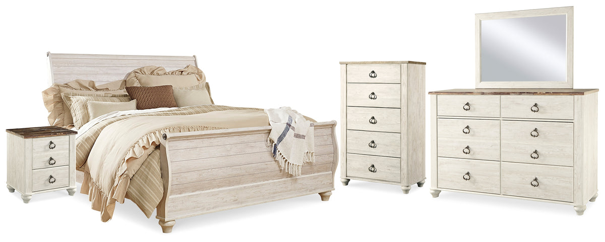 Homestyle Furniture - Ashley Furniture - Willowton King Sleigh Bed, Dresser, Mirror, Chest and 2 Nightstands - King Sleigh Bed, Dresser, Mirror, Chest and 2 Nightstands - B267B44