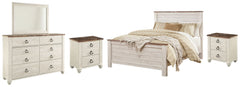 Homestyle Furniture - Ashley Furniture - Willowton Queen Panel Bed, Dresser, Mirror and 2 Nightstands - Queen Panel Bed, Dresser, Mirror and 2 Nightstands - B267B35