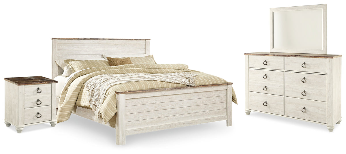 Homestyle Furniture - Ashley Furniture - Willowton King Panel Bed, Dresser, Mirror, and Nightstand - King Panel Bed, Dresser, Mirror, and Nightstand - B267B38