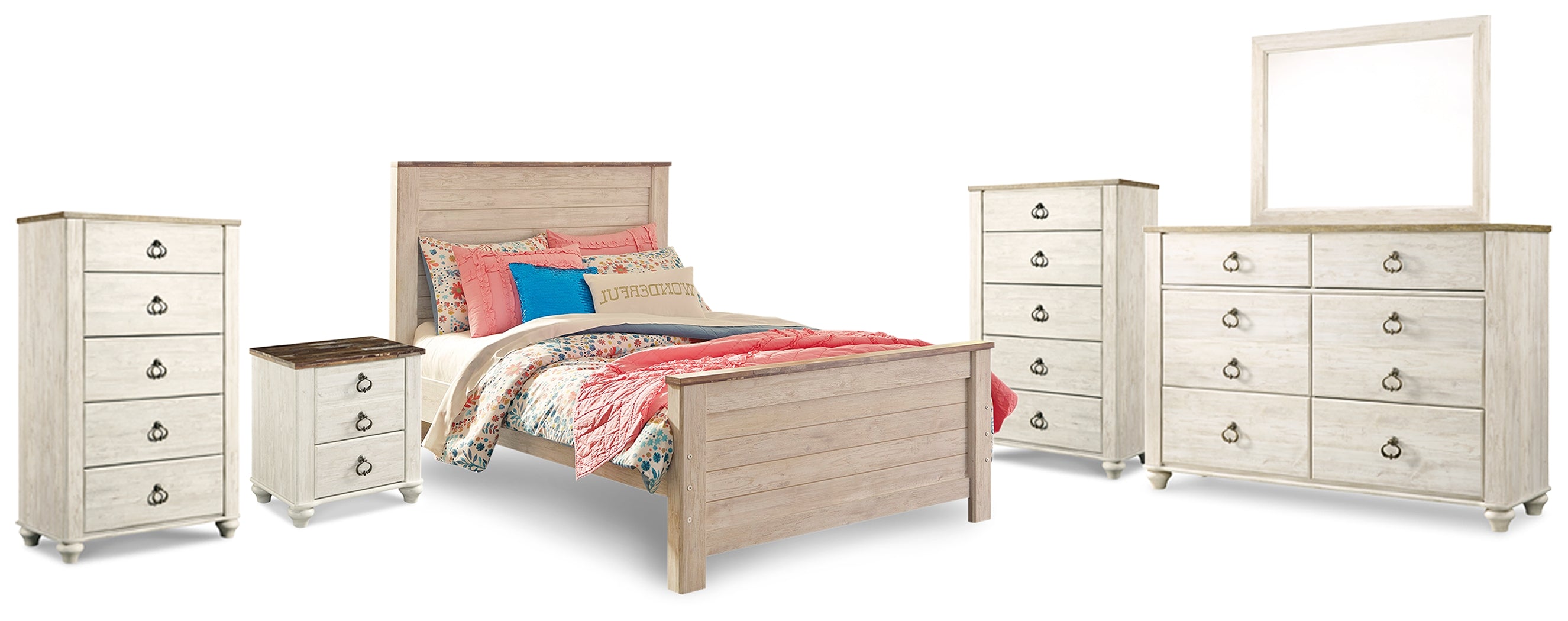 Homestyle Furniture - Ashley Furniture - Willowton Full Panel Bed, Dresser, Mirror, 2 Chests and nightstand - Full Panel Bed, Dresser, Mirror, 2 Chests and nightstand - B267B40