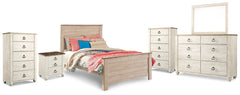 Homestyle Furniture - Ashley Furniture - Willowton Full Panel Bed, Dresser, Mirror, 2 Chests and nightstand - Full Panel Bed, Dresser, Mirror, 2 Chests and nightstand - B267B40