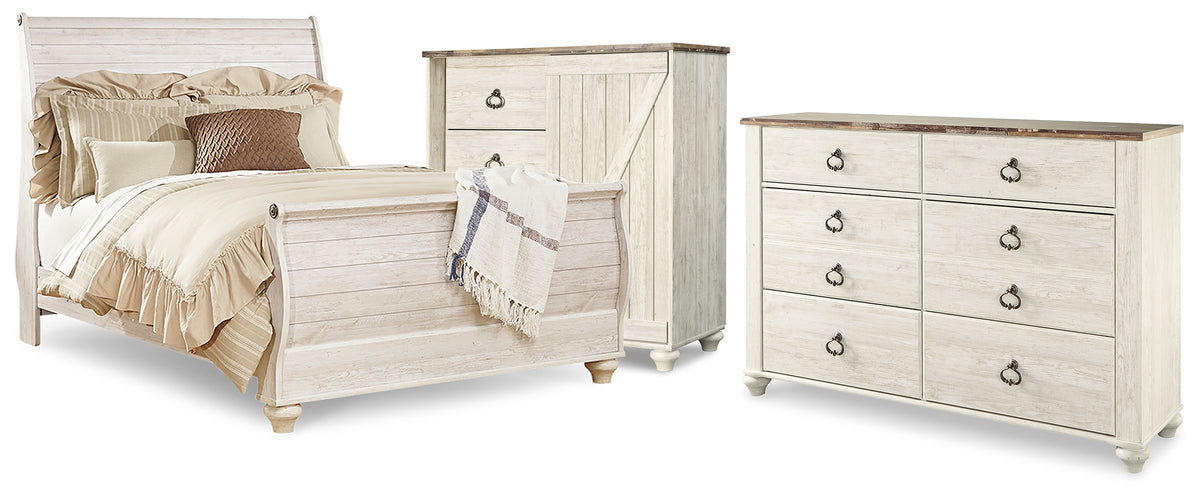 Homestyle Furniture - Ashley Furniture - Willowton Queen Sleigh Bed, Dresser and Chest - Queen Sleigh Bed, Dresser and Chest - B267B63
