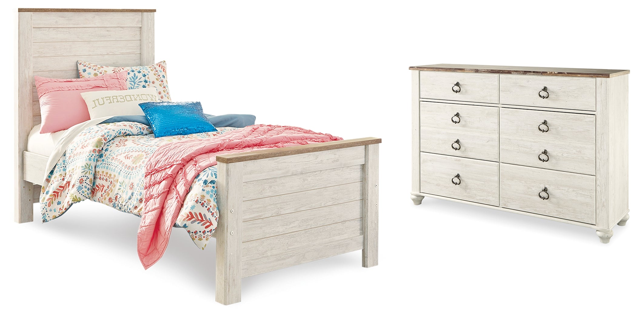 Homestyle Furniture - Ashley Furniture - Willowton Twin Panel Bed and Dresser - Twin Panel Bed and Dresser - B267B53