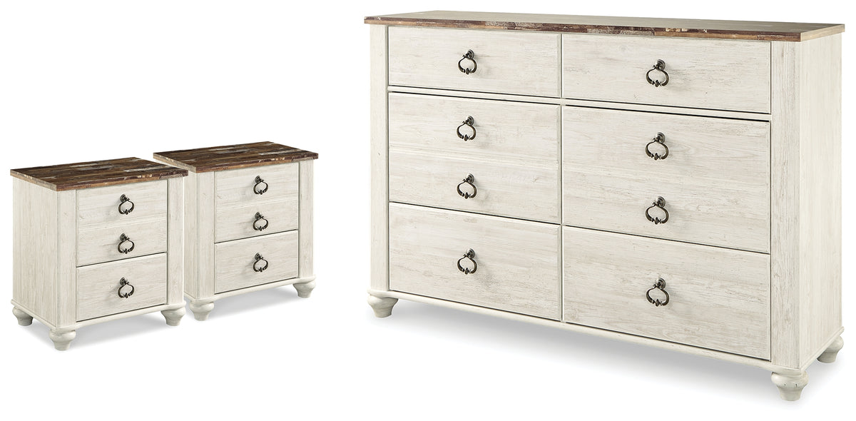 Homestyle Furniture - Ashley Furniture - Willowton Dresser and 2 Nightstands - Dresser and 2 Nightstands - B267B60