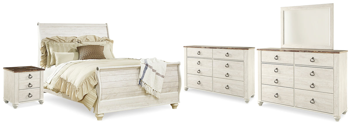Homestyle Furniture - Ashley Furniture - Willowton Queen Bed, Dresser, Mirror and Chest - Queen Bed, Dresser, Mirror and Chest - B267B58