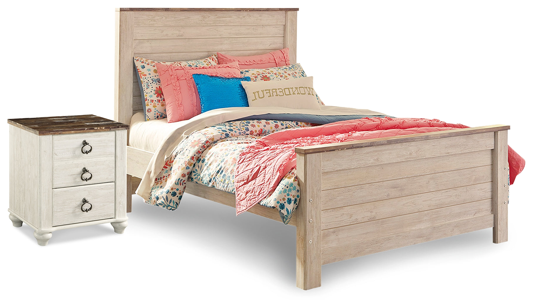 Homestyle Furniture - Ashley Furniture - Willowton Full Panel Bed and Nightstand - Full Panel Bed and Nightstand - B267B41