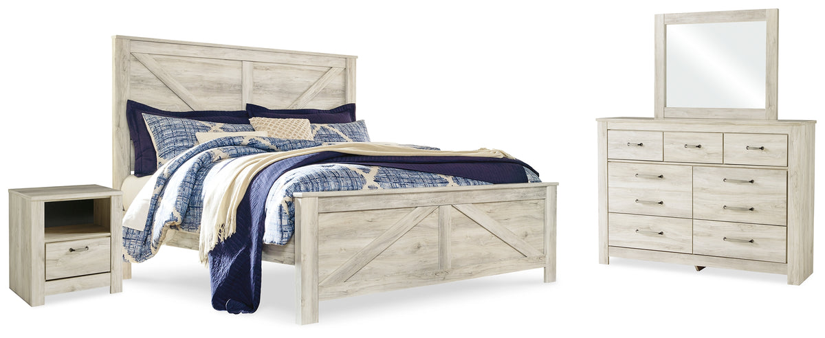 Homestyle Furniture - Ashley Furniture - Bellaby King Crossbuck Panel Bed, Dresser, Mirror, and Nightstand - King Crossbuck Panel Bed, Dresser, Mirror, and Nightstand - B331B15
