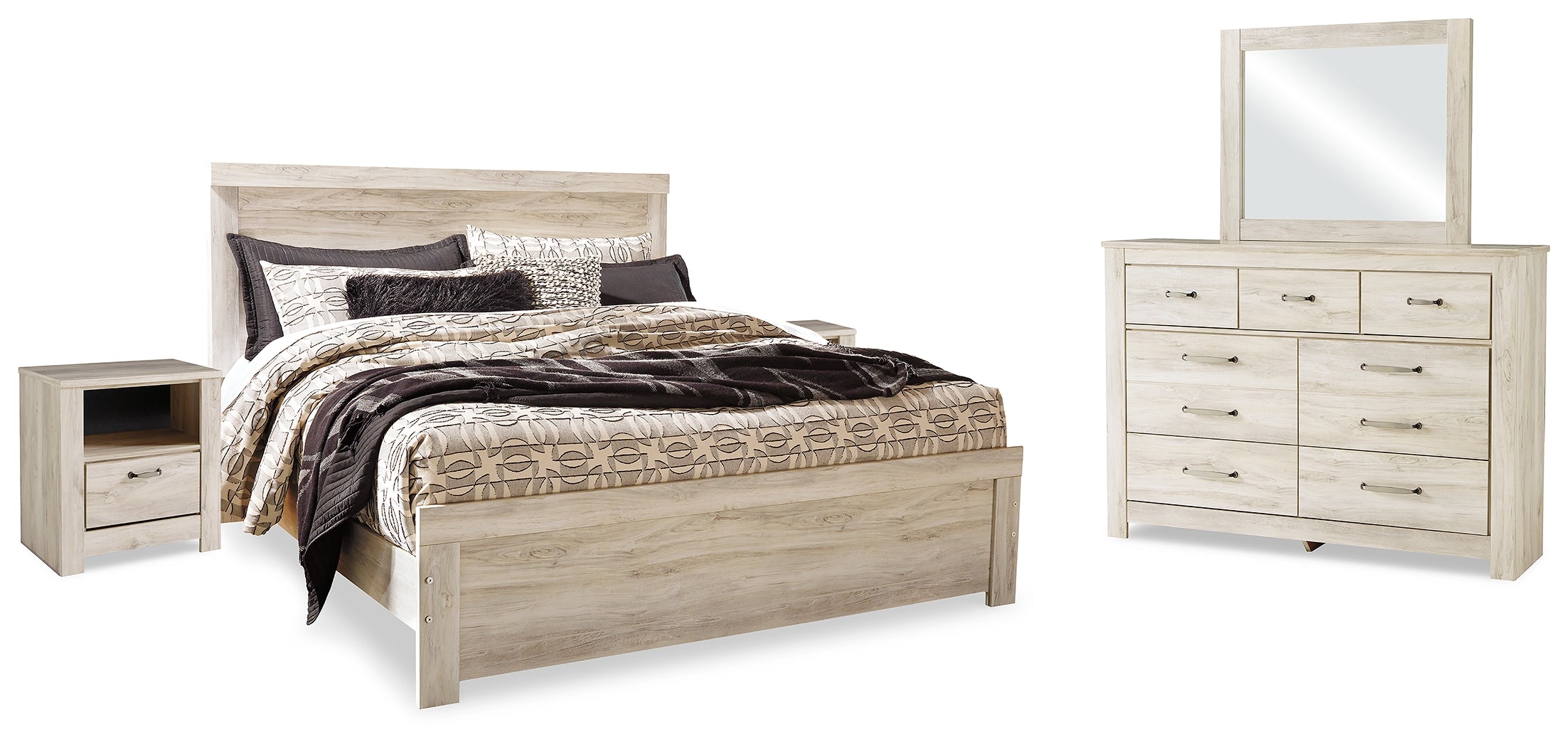 Homestyle Furniture - Ashley Furniture - Bellaby King Panel Bed, Dresser, Mirror and 2 Nightstands - King Panel Bed, Dresser, Mirror and 2 Nightstands - B331B22