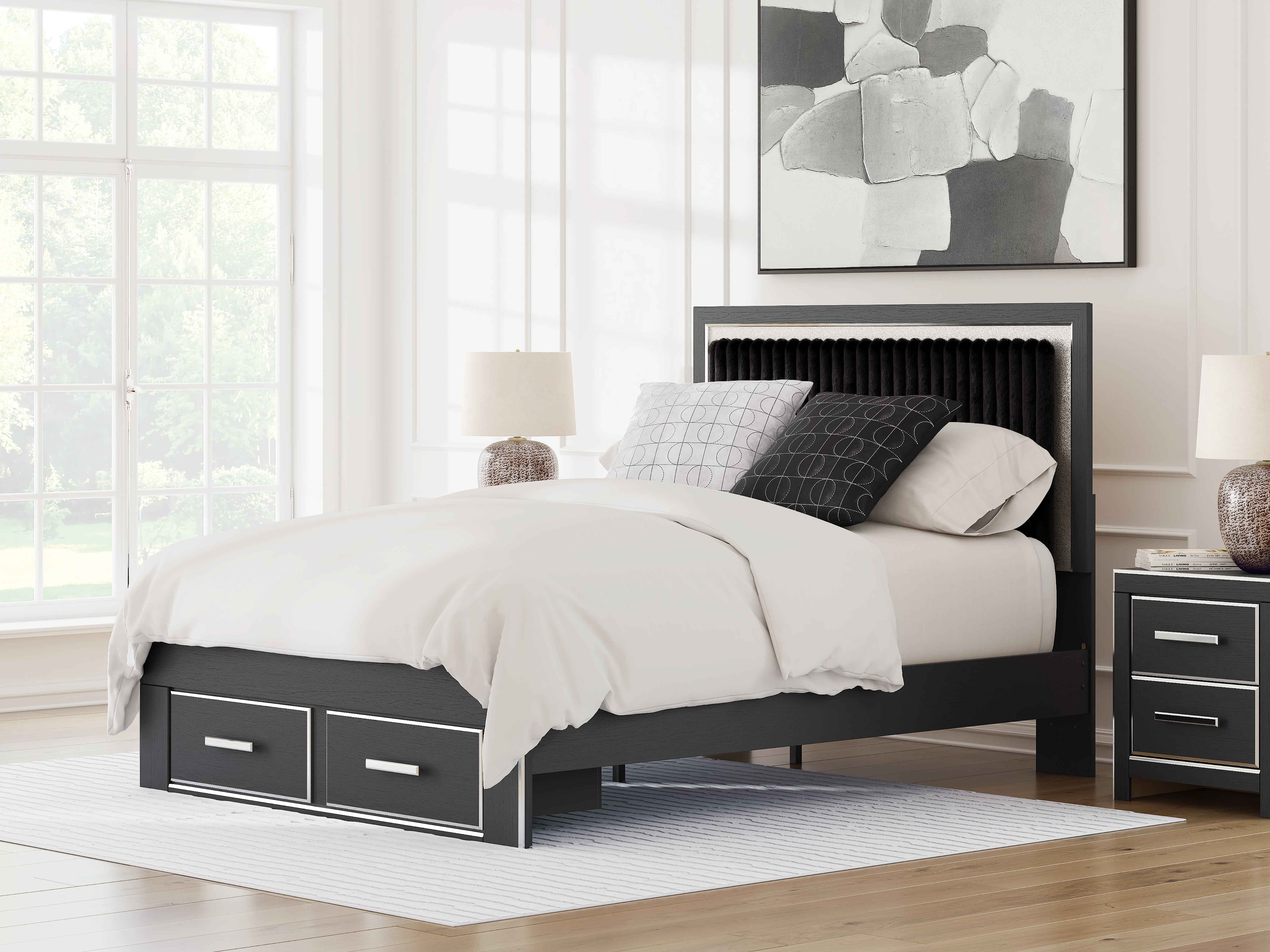 Homestyle Furniture - Ashley Furniture - Zuraleus Queen Upholstered Panel Storage Bed - Queen Upholstered Panel Storage Bed / Black - PCB3380B4