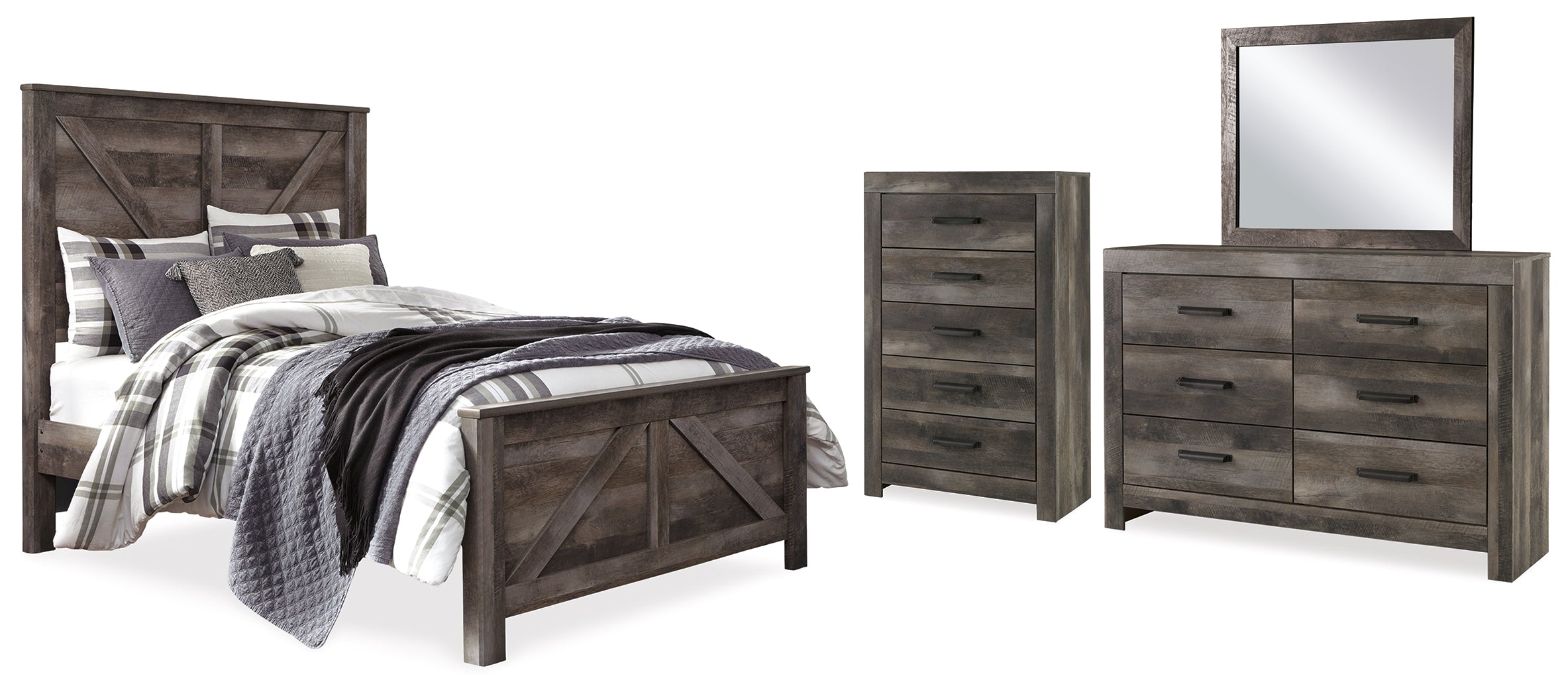 Homestyle Furniture - Ashley Furniture - Wynnlow Queen Crossbuck Panel Bed, Dresser, Mirror and Chest - Queen Crossbuck Panel Bed, Dresser, Mirror and Chest - B440B37