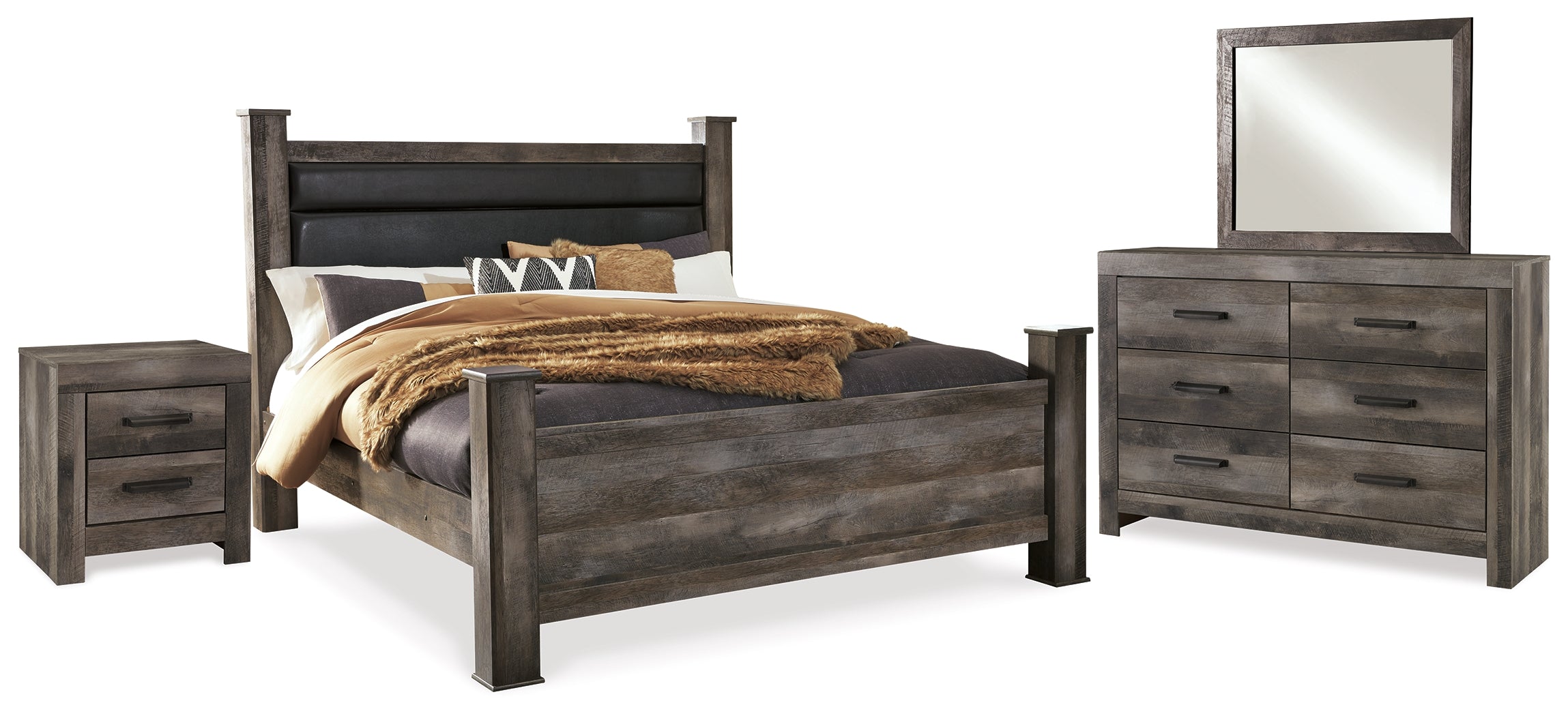 Homestyle Furniture - Ashley Furniture - Wynnlow King Poster Bed, Dresser, Mirror and Nightstand - King Poster Bed, Dresser, Mirror and Nightstand - B440B29