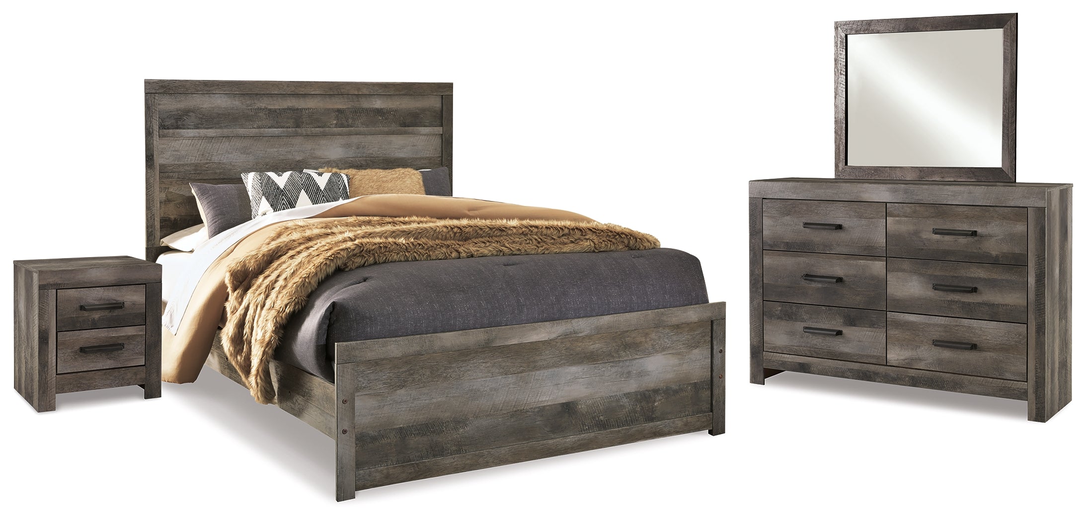 Homestyle Furniture - Ashley Furniture - Wynnlow Queen Panel Bed with Mirrored Dresser and Nightstand - Queen Panel Bed with Mirrored Dresser and Nightstand - B440B22