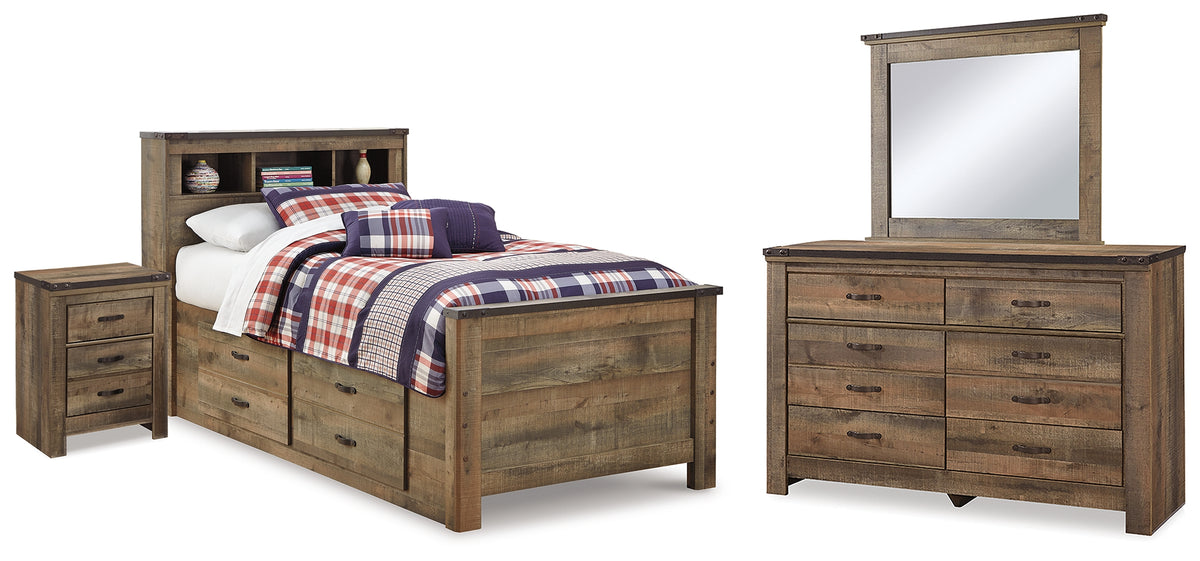 Homestyle Furniture - Ashley Furniture - Trinell Twin Bookcase Storage Bed, Dresser, Mirror and Nightstand - Twin Bookcase Storage Bed, Dresser, Mirror and Nightstand - B446B98