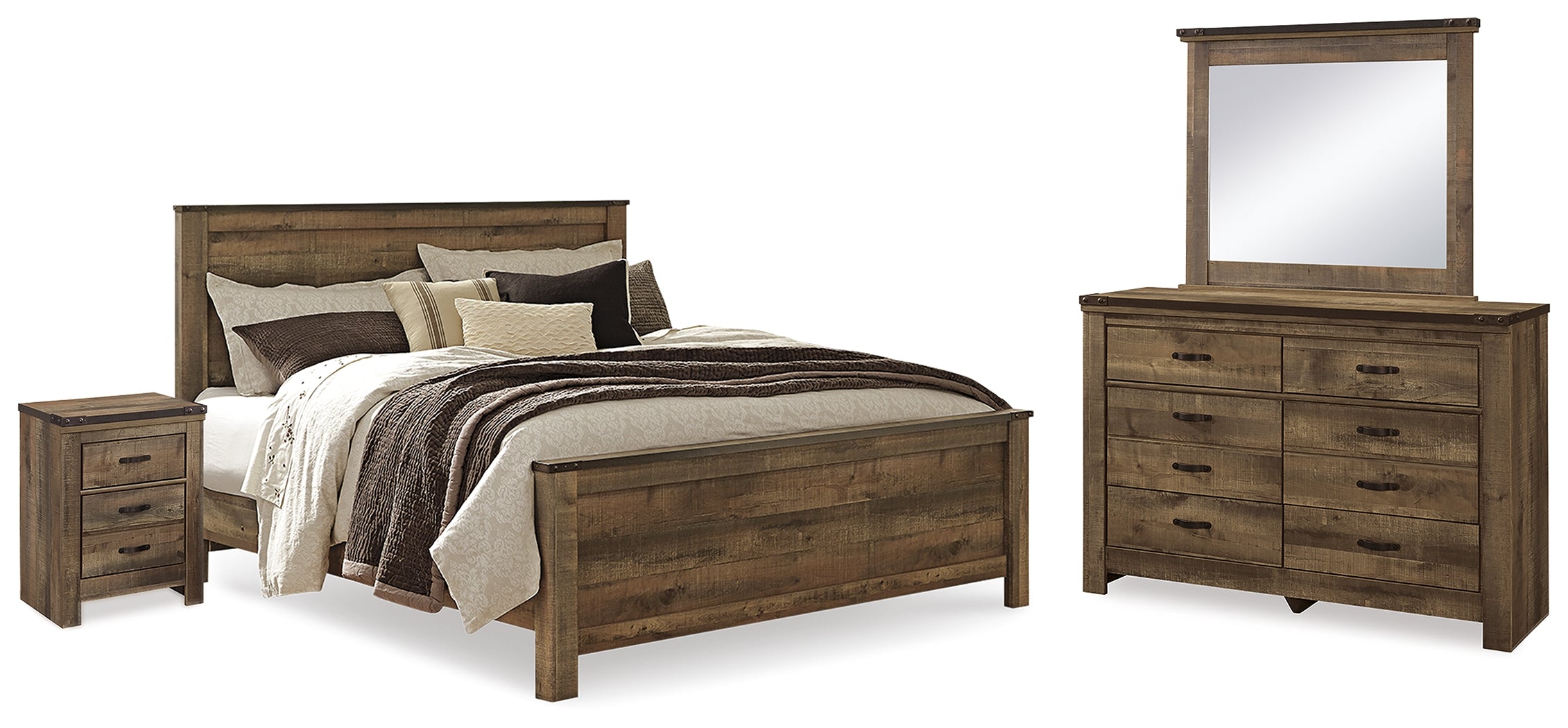 Homestyle Furniture - Ashley Furniture - Trinell King Panel Bed, Dresser, Mirror and Nightstand - King Panel Bed, Dresser, Mirror and Nightstand - B446B94
