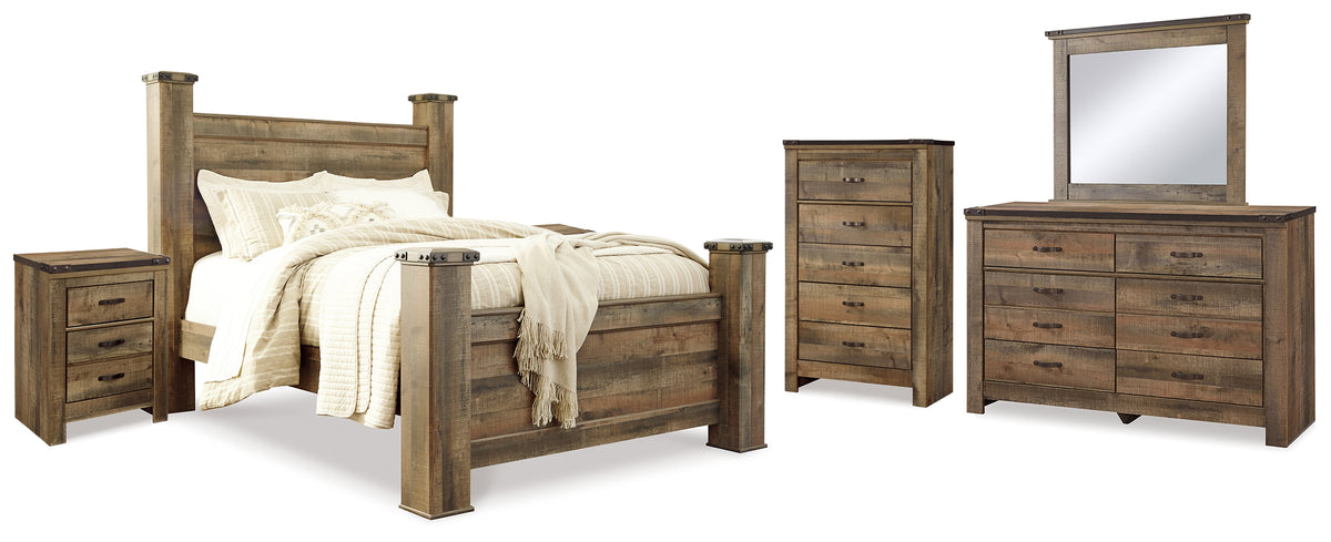 Homestyle Furniture - Ashley Furniture - Trinell Queen Poster Bed, Dresser, Mirror, Chest and 2 Nightstands - Queen Poster Bed, Dresser, Mirror, Chest and 2 Nightstands - B446B80