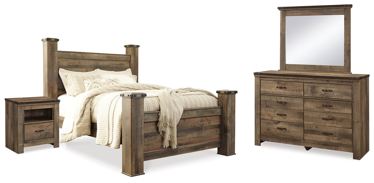 Homestyle Furniture - Ashley Furniture - Trinell Queen Poster Bed, Dresser, Mirror and Nightstand - Queen Poster Bed, Dresser, Mirror and Nightstand - B446B76